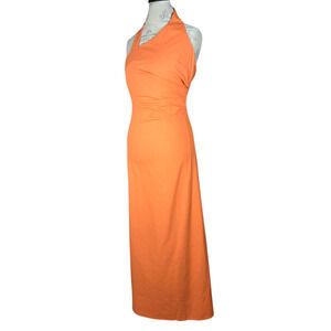 Commense Halter Maxi Dress Womens XSmall NEW Orange Linen Pleated Party Cocktail
